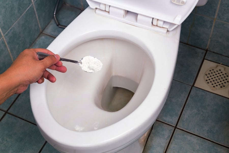pouring powder inside toilet